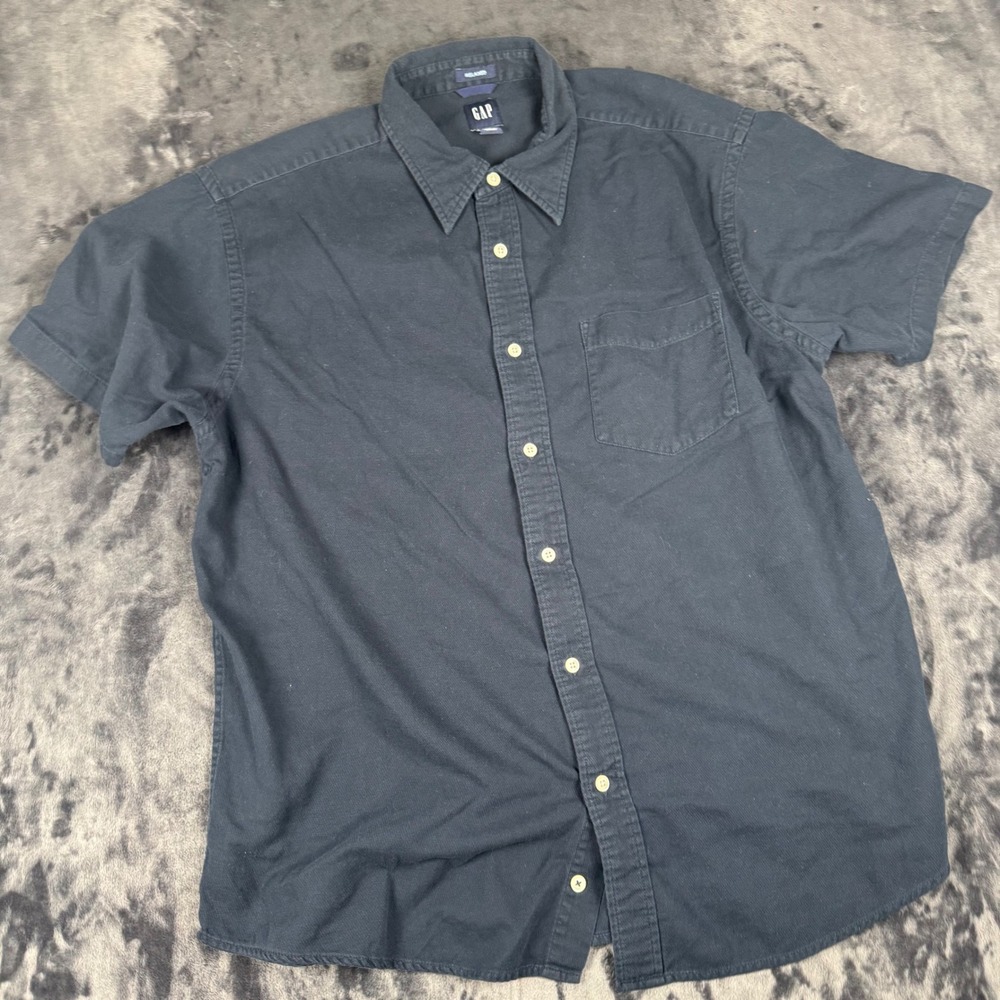 Gap Button Down Shirt Mens XL Navy Blue Relaxed Fit Short Sleeve Cotton